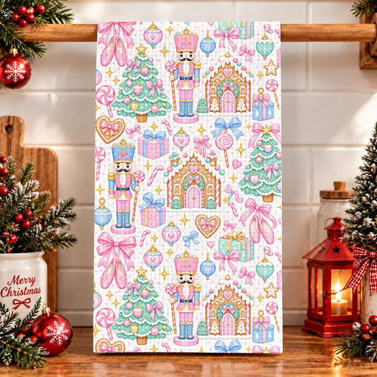 Christmas Kitchen Towel Pink Nutcracker Wonderland