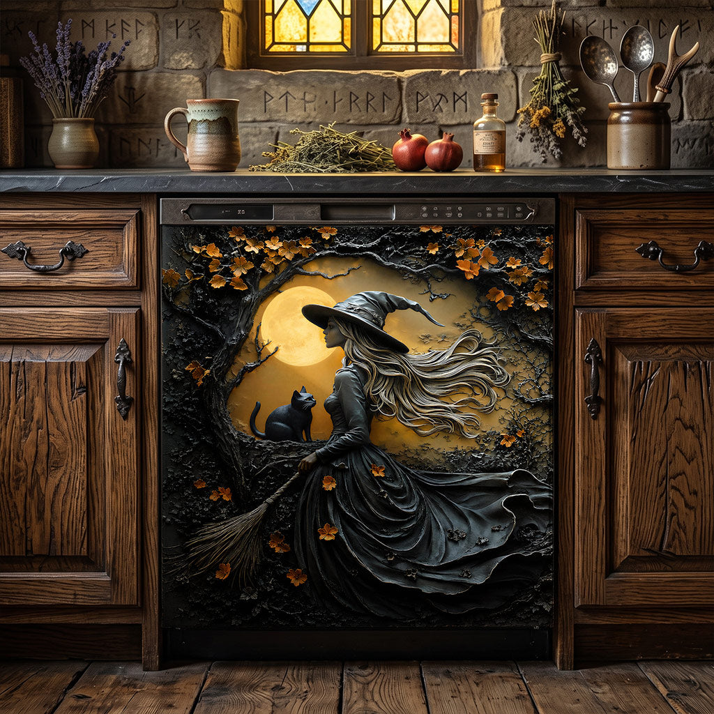 Witch Magnetic Dishwasher Cover Witch Beneath the Autumn Moon