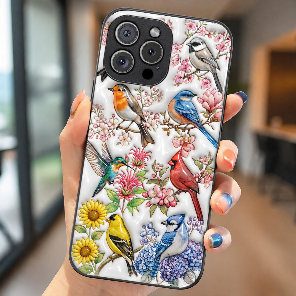 Bird Lovers Phone Case Puffy Spring Birds Blossom Garden