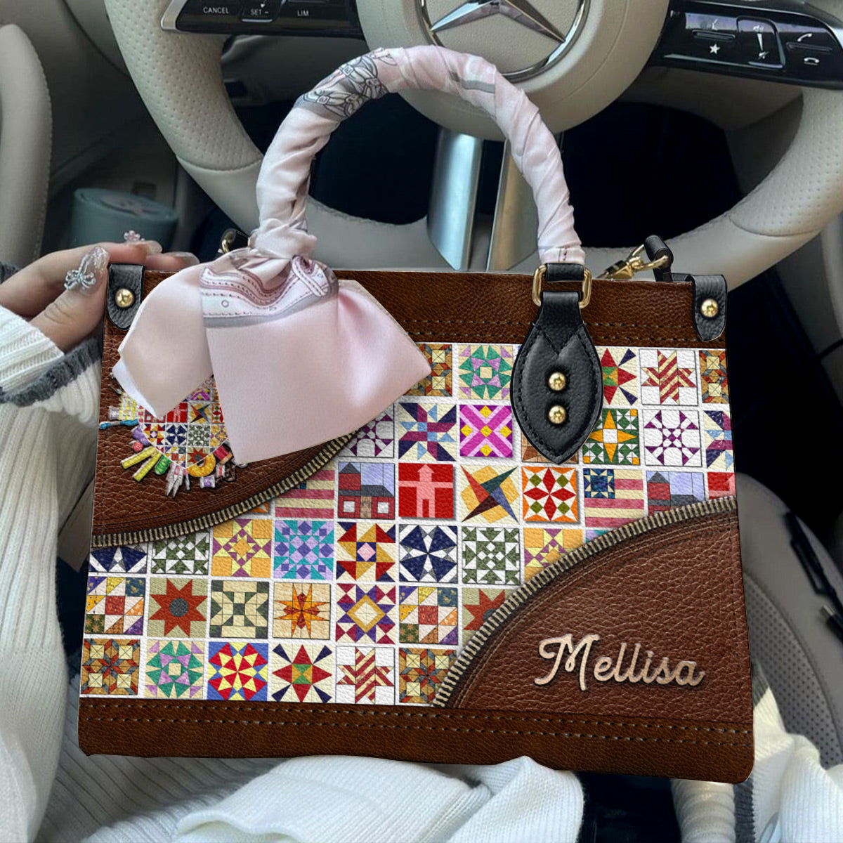 Sewing Lover Leather Handbag Personalized Quilt Blocks