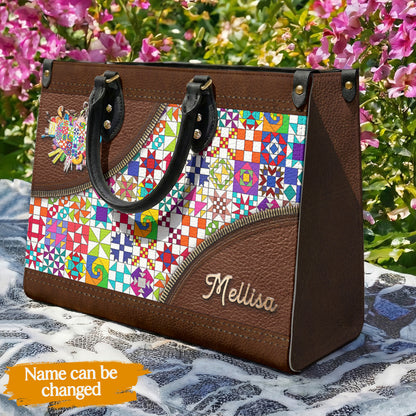 Sewing Lover Leather Handbag Personalized ColorBust Quilt Blocks