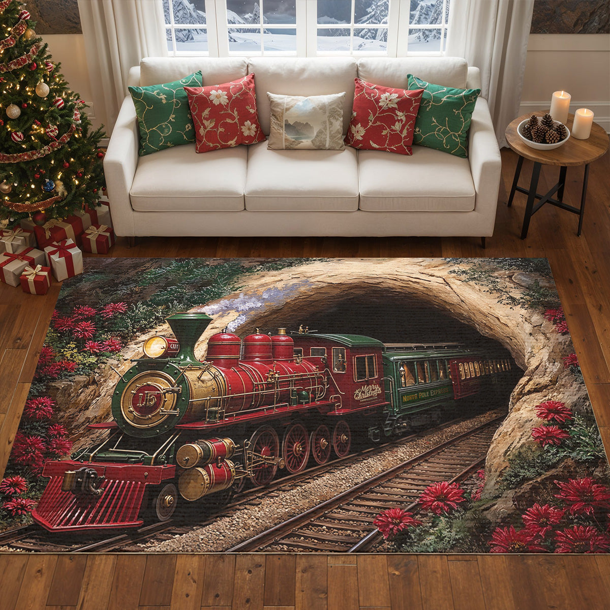 Christmas Area Rug The Enchanted Christmas Railway