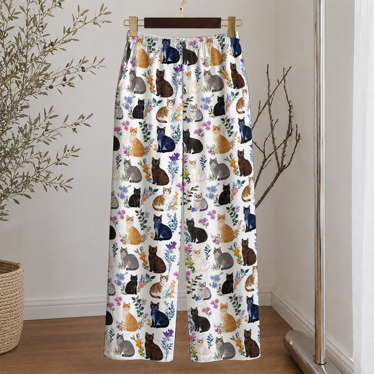 Cat Lounge Pants Charming Floral Cats