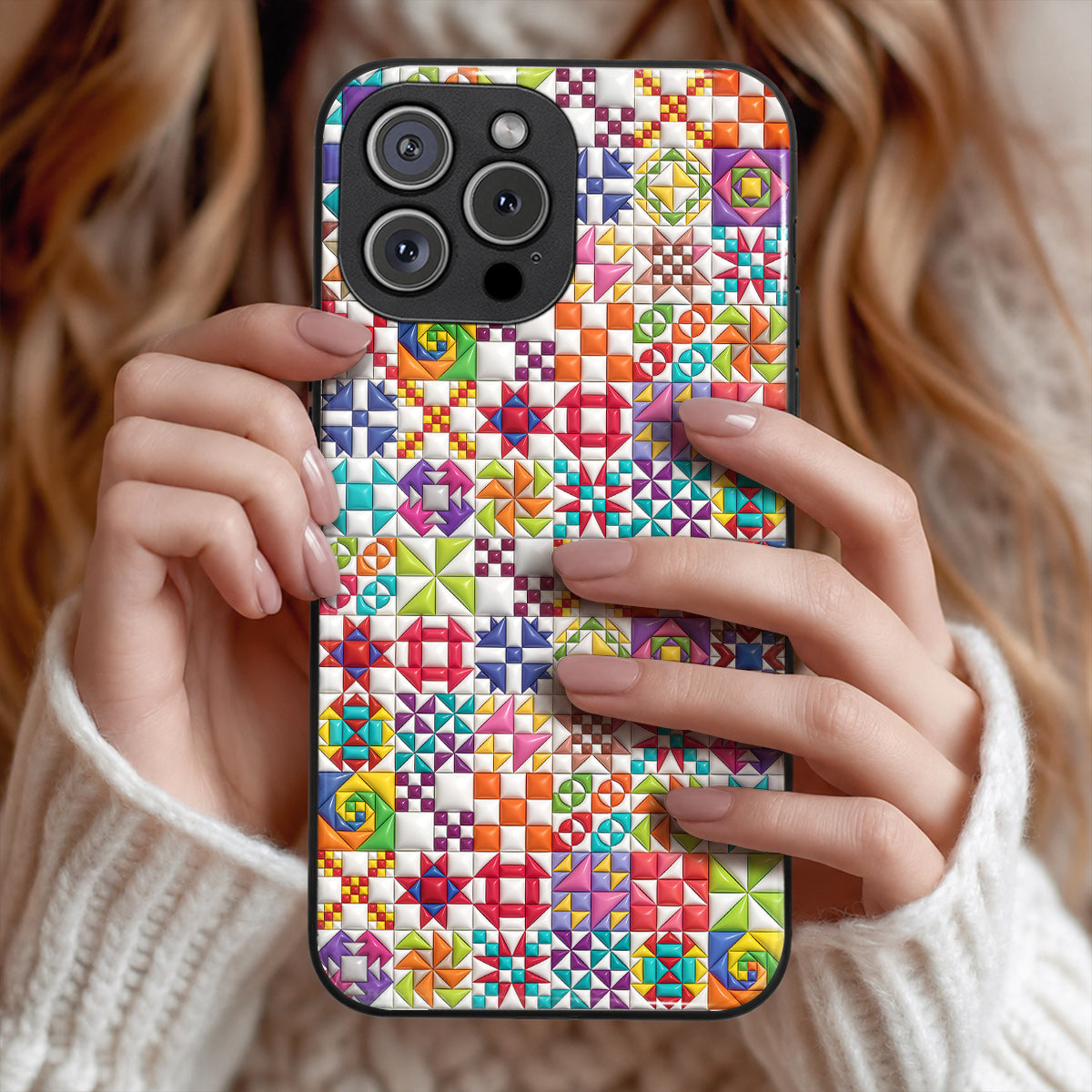 Sewing Lover Phone Case Colorful Quilt Blocks