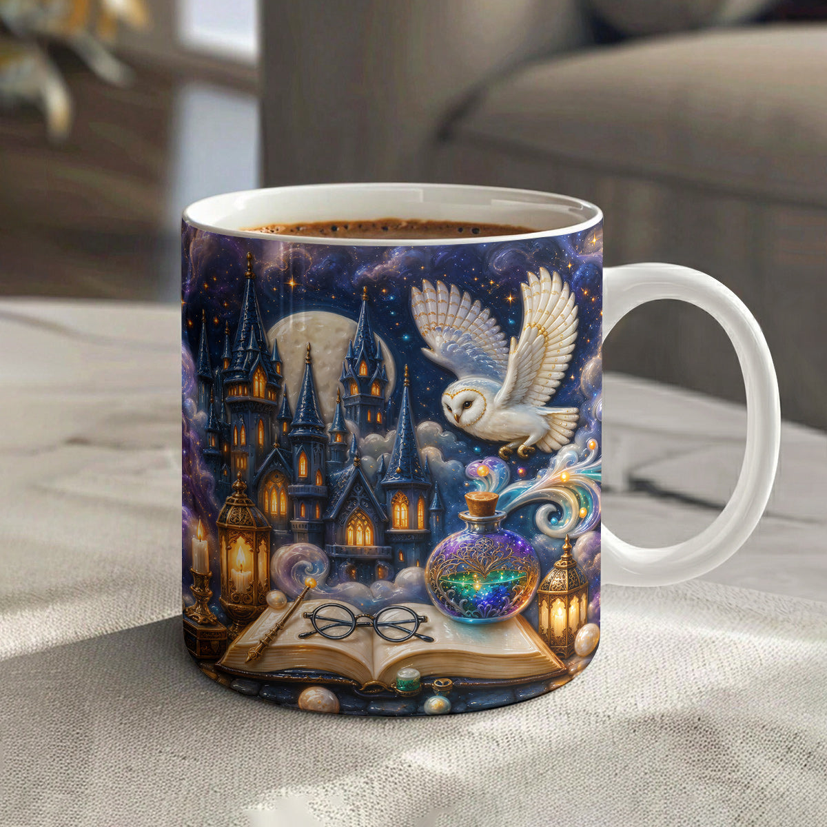 Moonlit Magic Academy Owl Castle Ceramic Mug