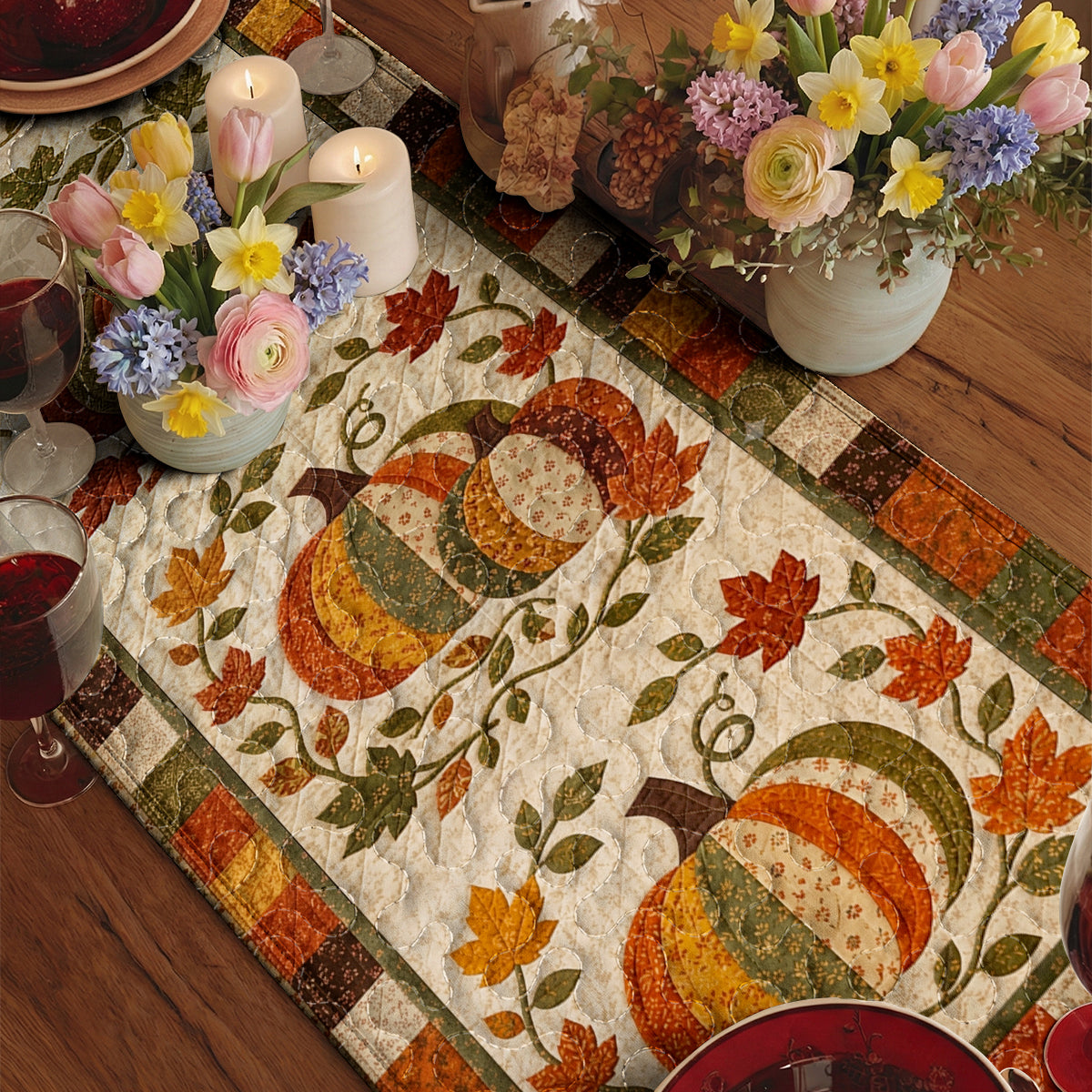 Patchwork Pumpkins of Fall Quilted Table Runner