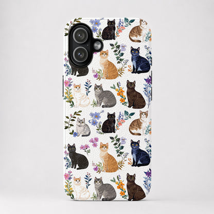 Cat Leather Phone Case Charming Floral Cats