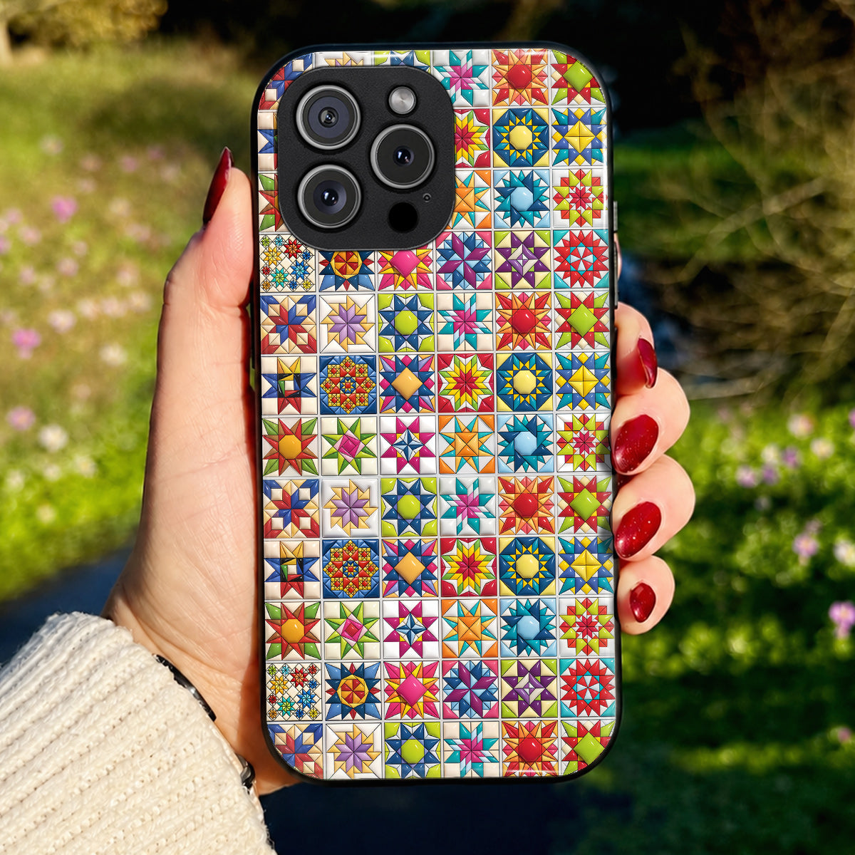 Sewing Lover Phone Case Colorful Star Quilt Blocks