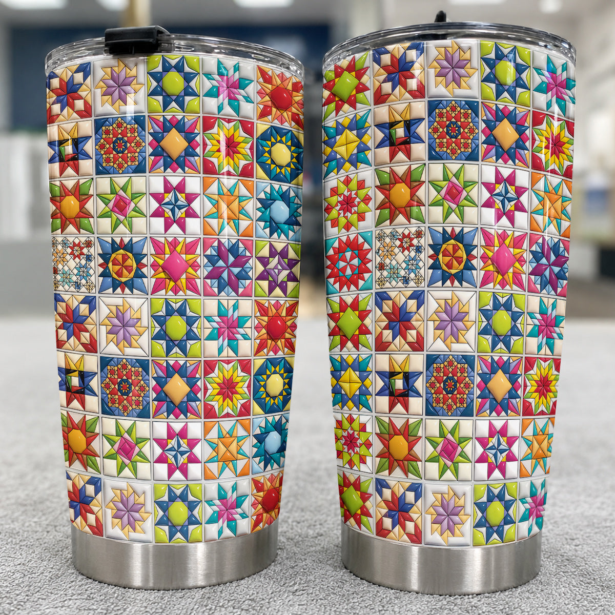 Sewing Lover 20 oz Tumbler Colorful Star Quilt Blocks