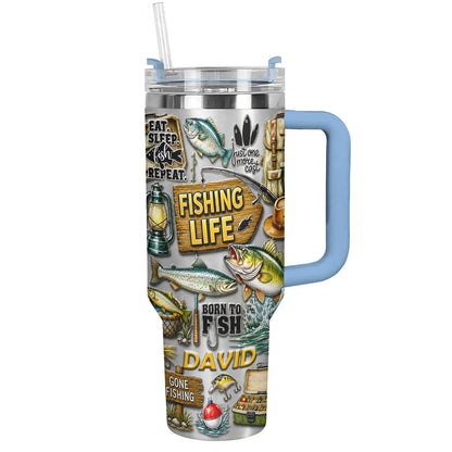 Personalized Fishing Tumbler 40 Oz with Handle – Fisherman Gift, Fishing Lover Travel Mug