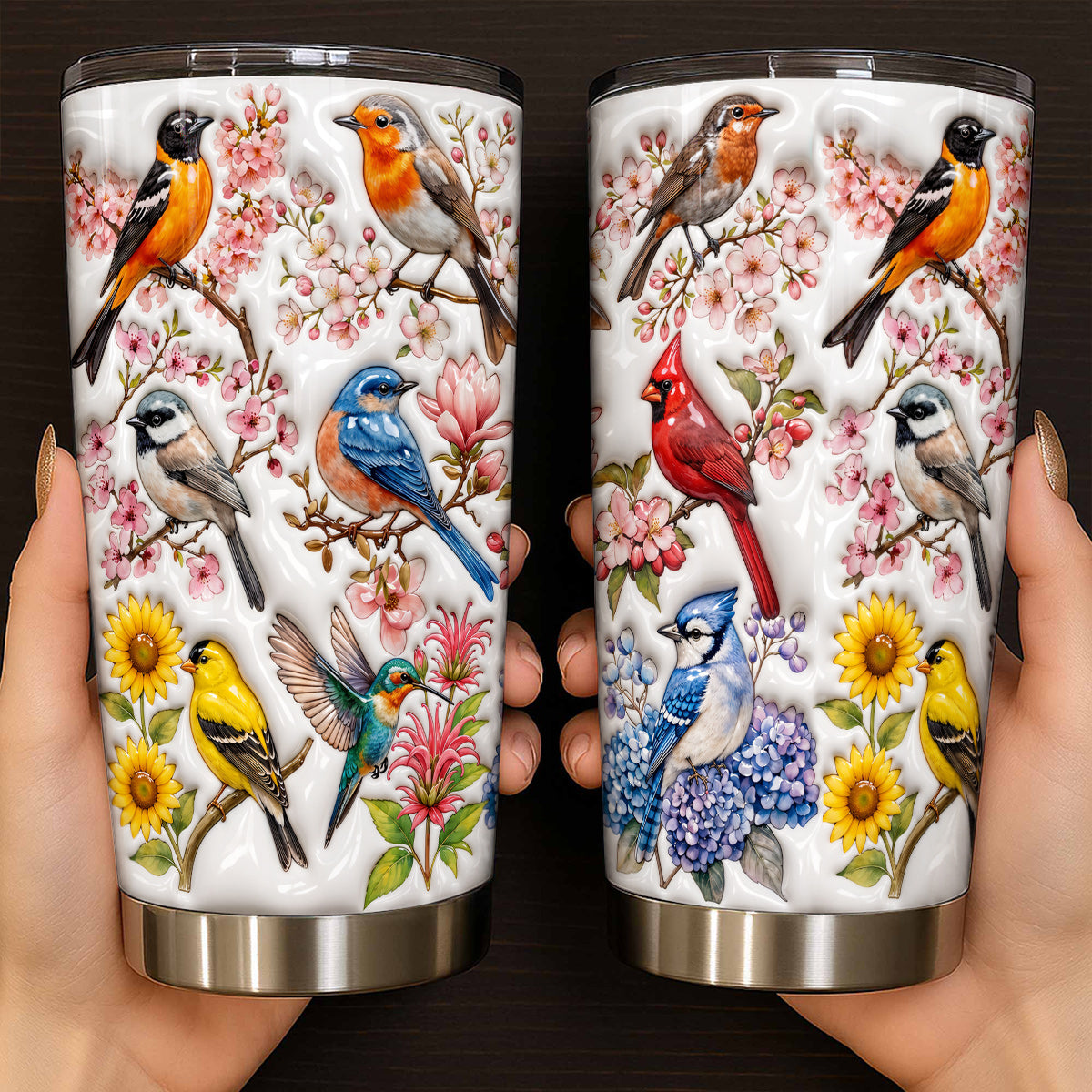 Bird Lovers 20 oz Tumbler Spring Birds Blossom Garden