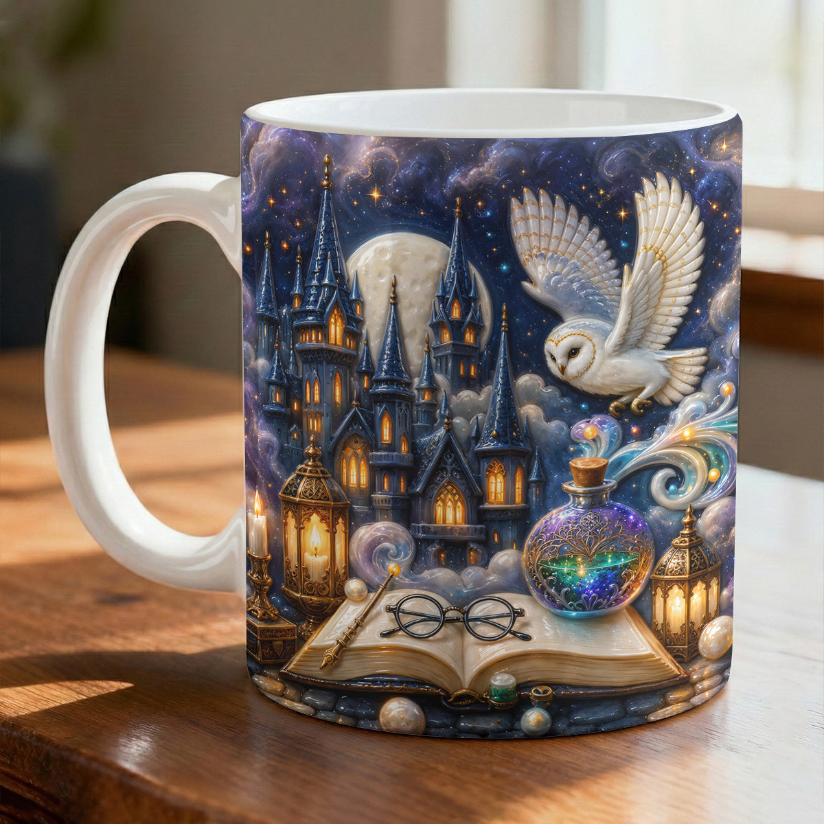 Moonlit Magic Academy Owl Castle Ceramic Mug
