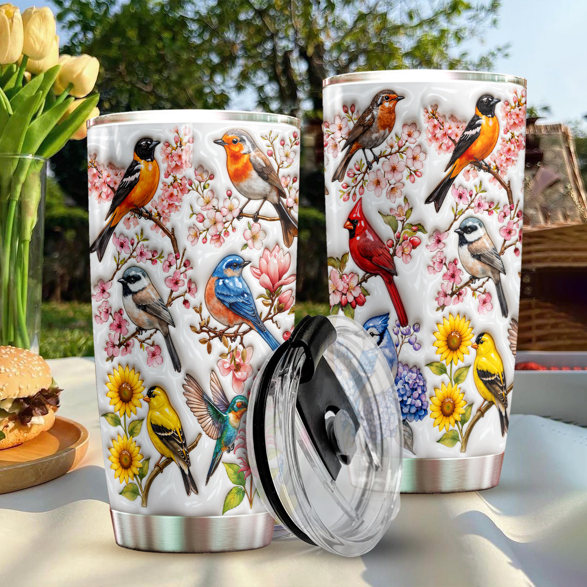 Bird Lovers 20 oz Tumbler Spring Birds Blossom Garden