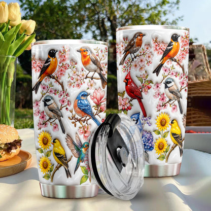 Bird Lovers 20 oz Tumbler Spring Birds Blossom Garden