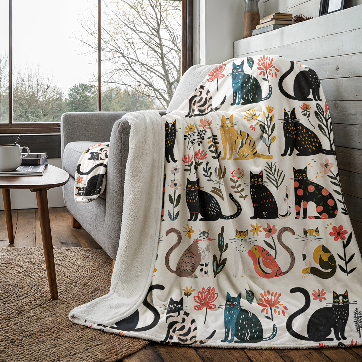 Cat Fleece Blanket Botanical Cat Bliss