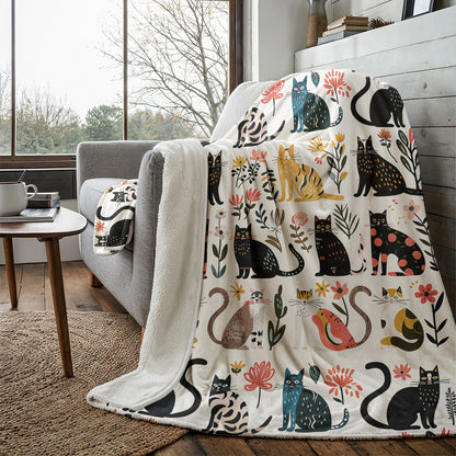 Cat Fleece Blanket Botanical Cat Bliss
