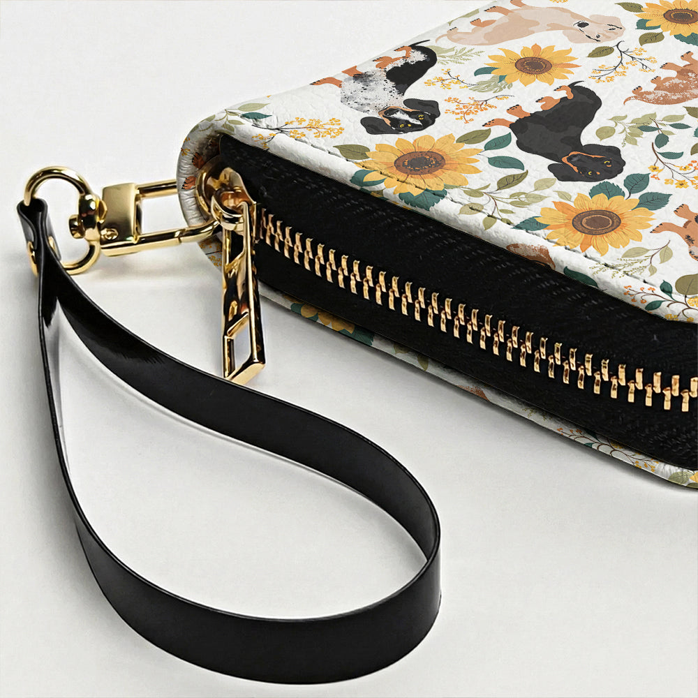 Dachshund Leather Wallet Dachshunds Among Sunflowers