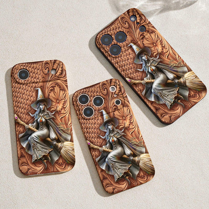 Witch of the Enchanted Broom Personalized Leather Phone Case