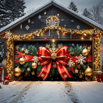 Christmas Garage Door Banner Decoration - Red Ribbon Magic Wrapped in Joy