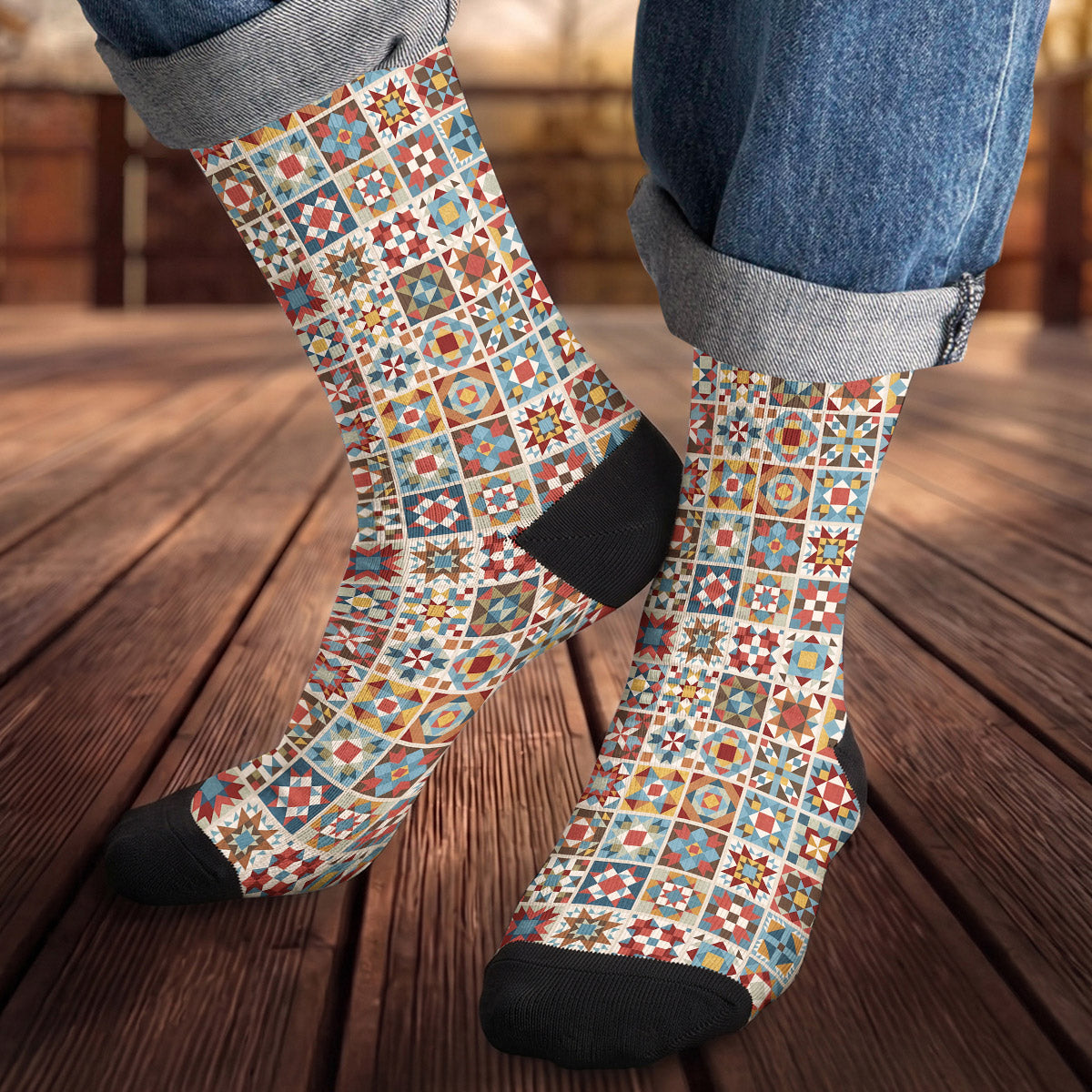 Sewing Lover Crew Socks Chromatic Quilt Grid