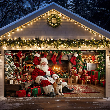 Christmas Garage Door Banner Decoration - Warm Wishes by the Fireplace