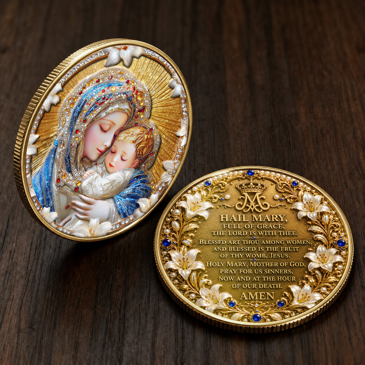Our Lady of Grace Premium 3D Commemorative Coin – Hail Mary Prayer Keepsake