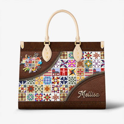 Sewing Lover Leather Handbag Personalized Quilt Blocks