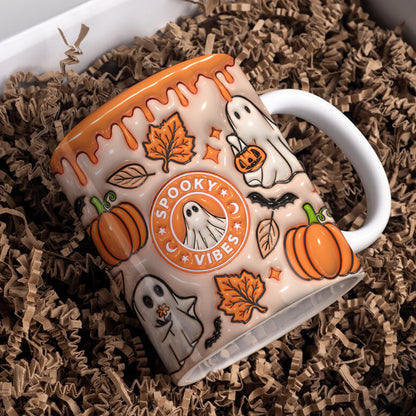 Spooky Vibes Autumn Ghost Ceramic Mug