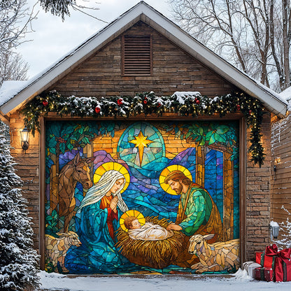 God Garage Door Banner Decoration Stained-Glass Nativity of Light