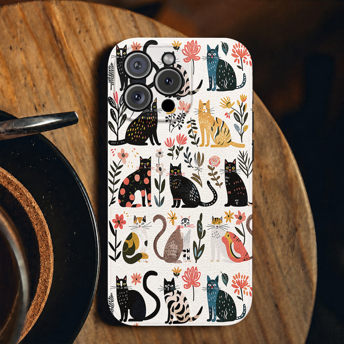 Cat Leather Phone Case Botanical Cat Bliss
