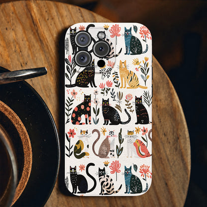 Cat Leather Phone Case Botanical Cat Bliss