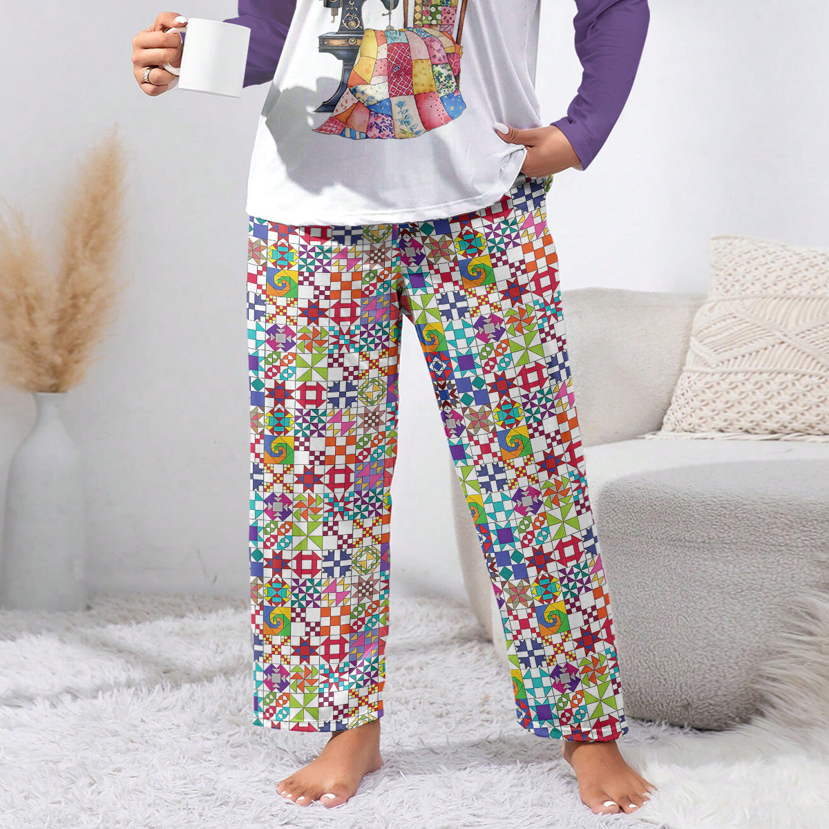 Sewing Lover Lounge Pants Colorful Quilt Blocks