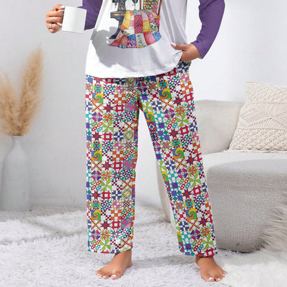 Sewing Lover Lounge Pants Colorful Quilt Blocks