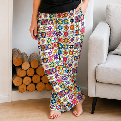Sewing Lover Lounge Pants Colorful Star Quilt Blocks