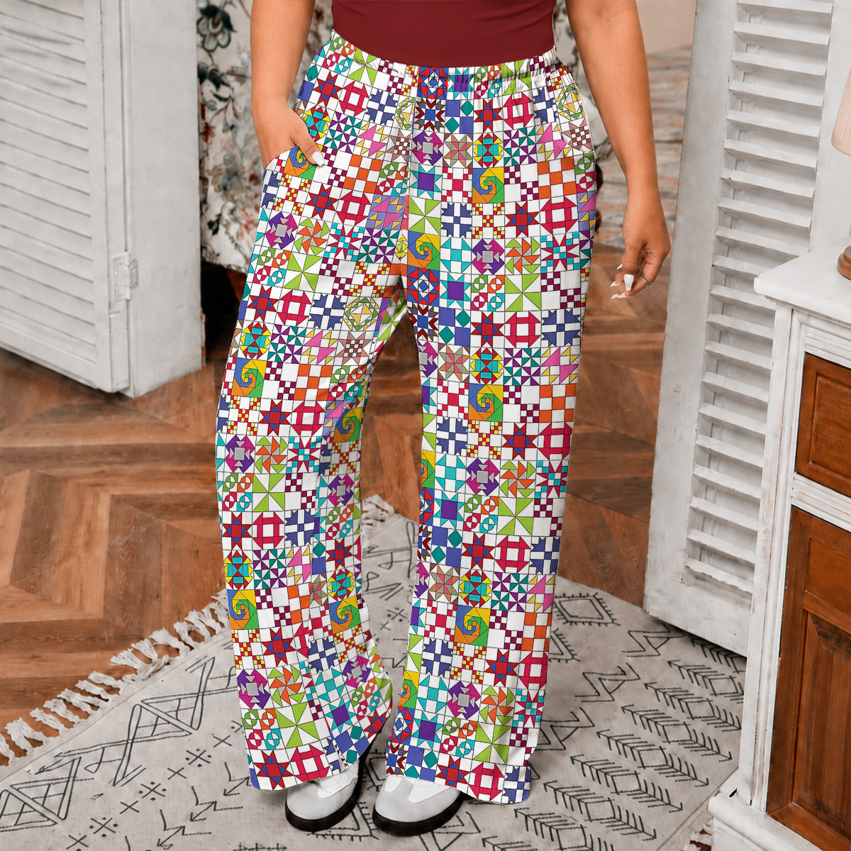 Sewing Lover Lounge Pants Colorful Quilt Blocks
