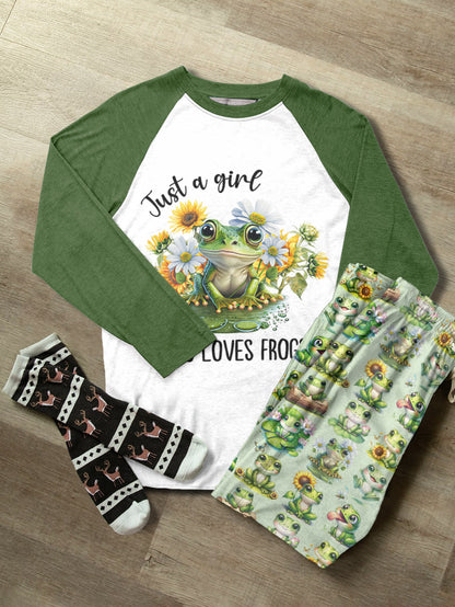 Frogs Lover Raglan Lounge Pajamas Just A Girl Who Loves Frogs
