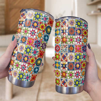 Sewing Lover 20 oz Tumbler Colorful Star Quilt Blocks