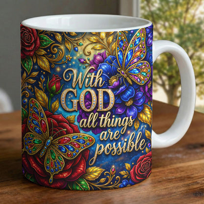 Butterfly Ceramic Mug With God All Things Are Possible
