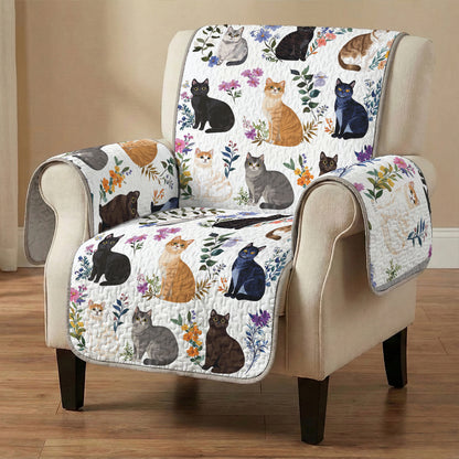 Cat Quilted Sofa Cover Charming Floral Cats