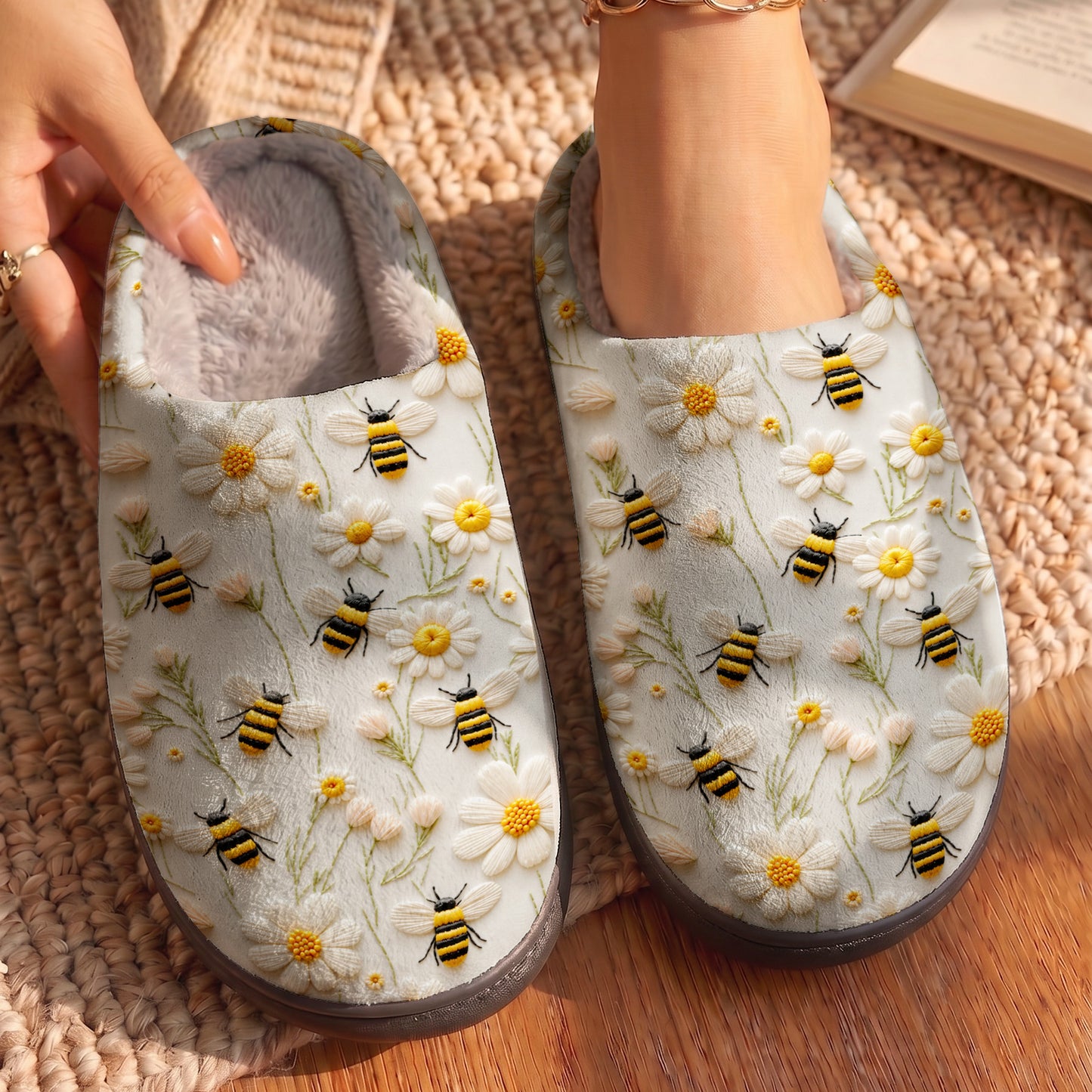 Bee Fleece Lined Slippers Honeybee Daisy Meadow