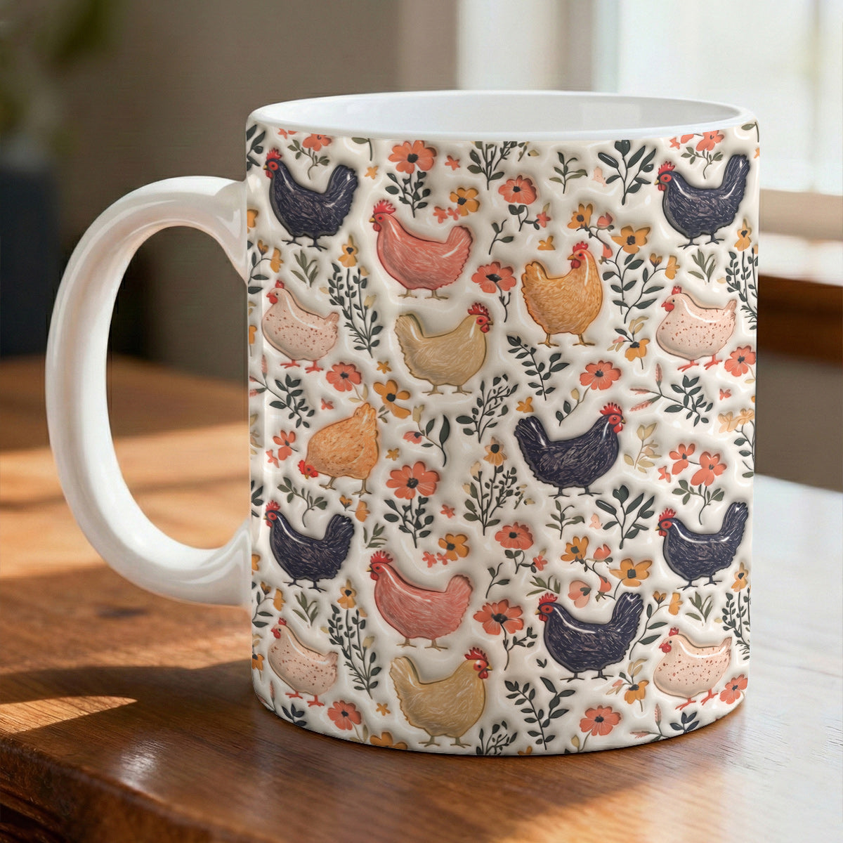 Chicken Ceramic Mug Farmyard Chickens In Bloom