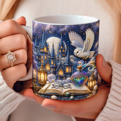 Moonlit Magic Academy Owl Castle Ceramic Mug