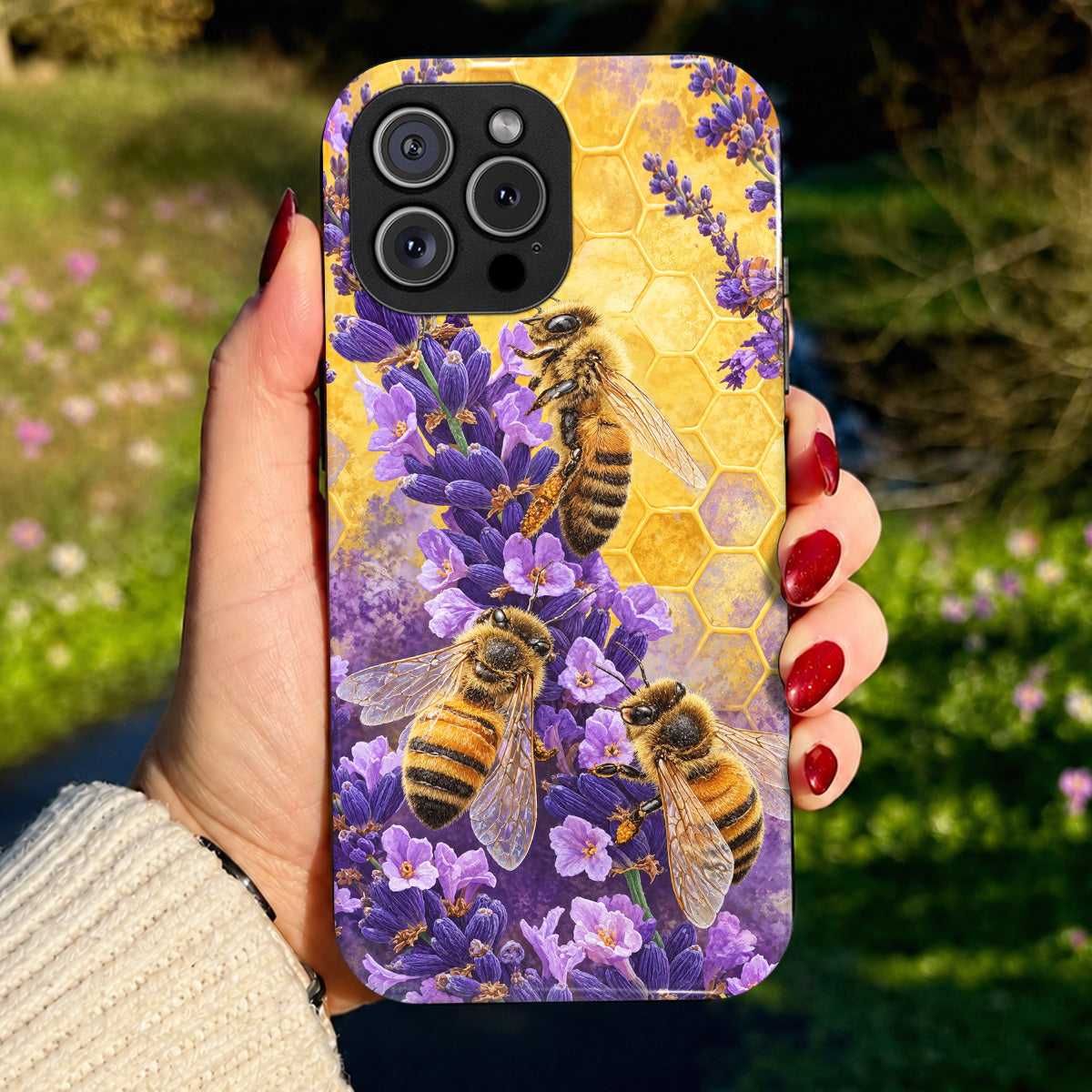 Bee Phone Case Honeybees & Lavender Honeycomb