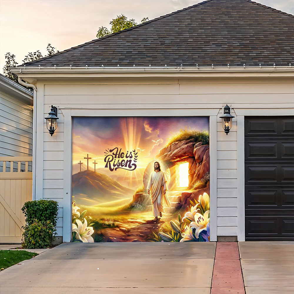 Christian Easter Garage Door Banner Decoration - 'He Is Risen' Resurrection Glory