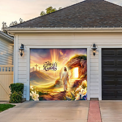Christian Easter Garage Door Banner Decoration - 'He Is Risen' Resurrection Glory