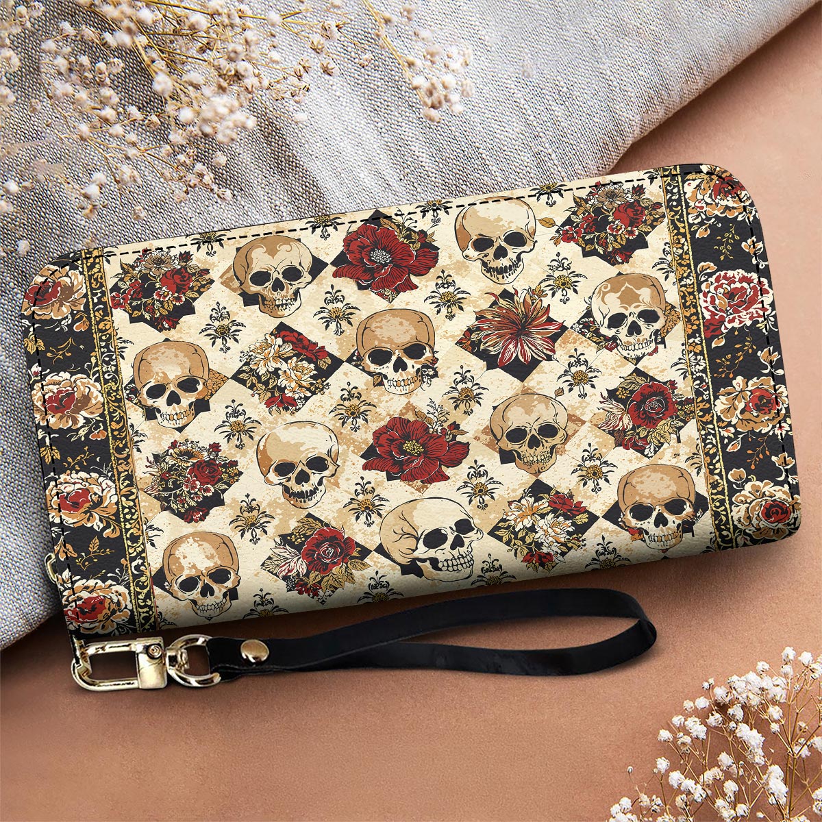 Gothic Skull Leather Wallet Petals & Skulls