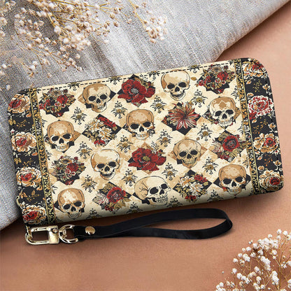 Gothic Skull Leather Wallet Petals & Skulls