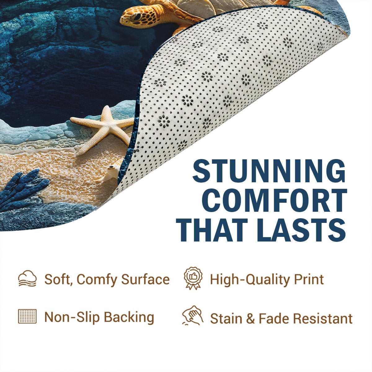 Sea Turtle Round Rug 3D Illusion Flat Print Ocean Calm Coastal Decor