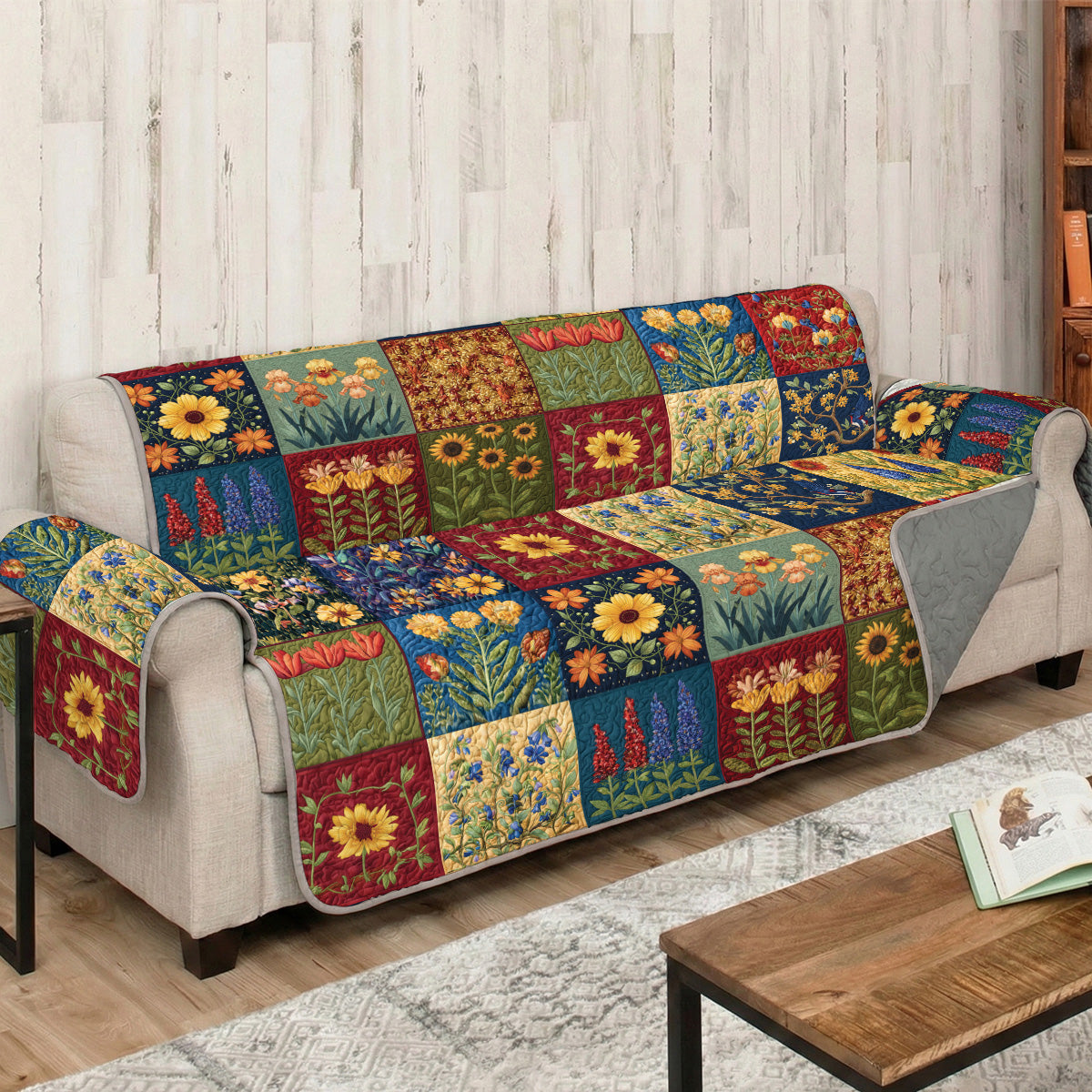 Rustic Bloom Quilted Sofa Cover