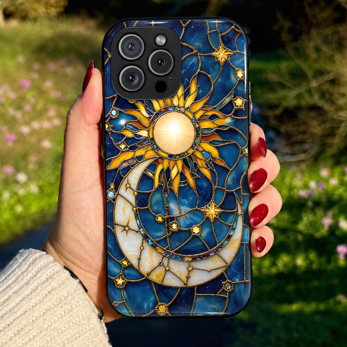 Celestial Phone Case Golden Sun & Crescent Moon